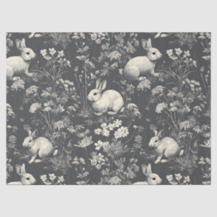 Elegant Black Woodland Rabbit Toile Pattern Tissue Paper
