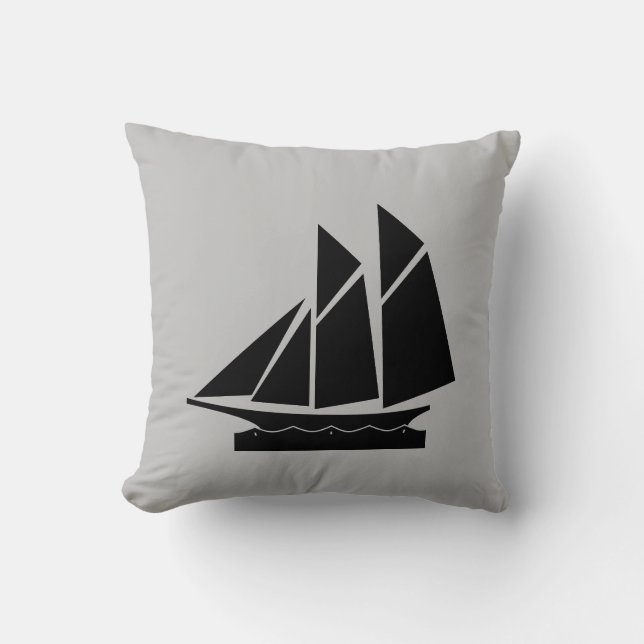 Elegant Black Yacht on Light Grey Cushion (Front)