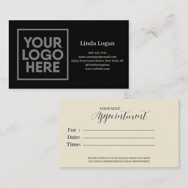 Elegant Black & Yellow Back&Front Appointment Card (Front/Back)