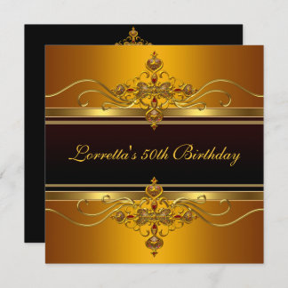 Elegant Black Yellow gold  Jewel 50th Birthday Invitation