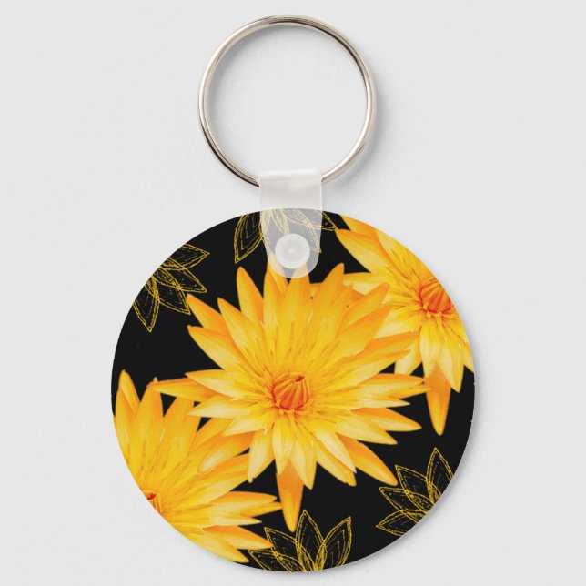 Elegant black & yellow lillies - customisable key ring (Front)