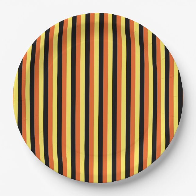 Elegant Black & Yellow Striped Modern Retro Paper Plate (Front)