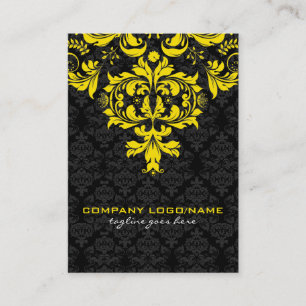 Elegant Black & Yellow  Vintage Floral Damasks Business Card