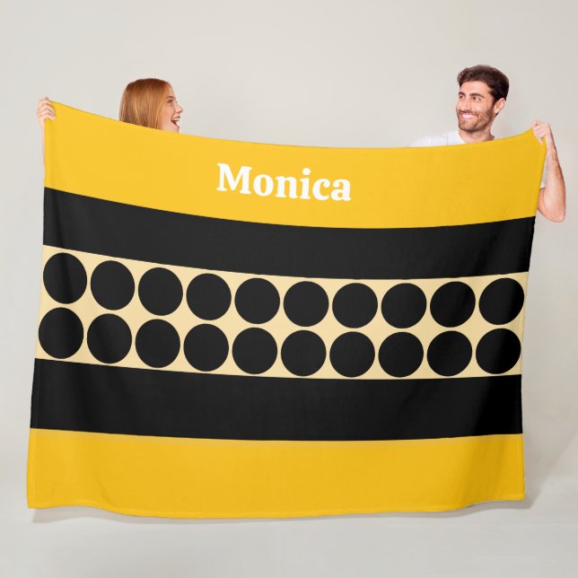 Elegant black   &  yellowpolka dots monogram name fleece blanket (In Situ)