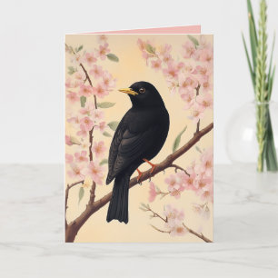 Elegant Blackbird on Blossoms Invitation