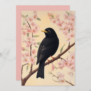 Elegant Blackbird on Blossoms Invitation