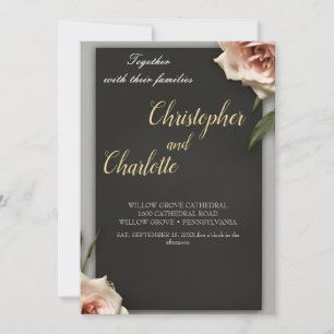 Elegant blackBurgundy Red and pink Floral Wedding Invitation