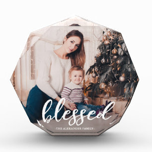 Elegant Blessed Script with Name Photo Block