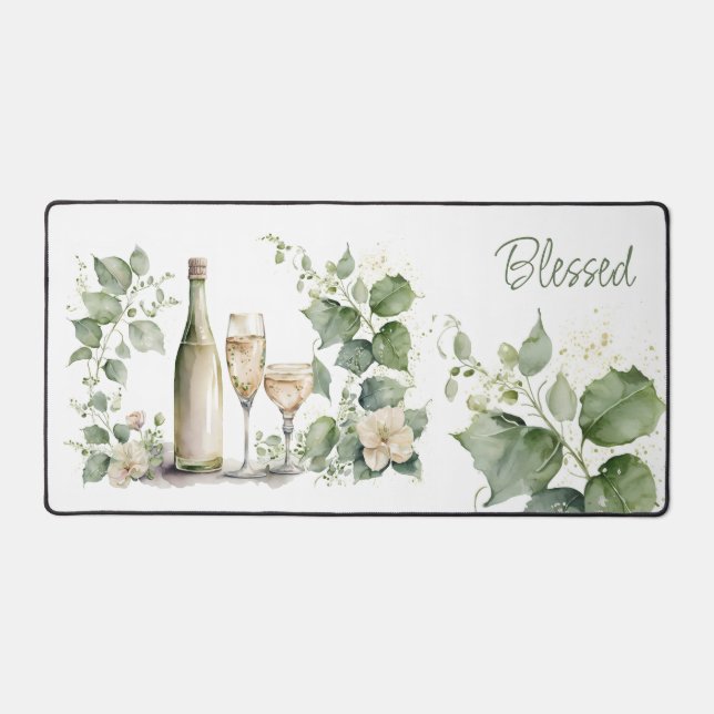 Elegant Blessed Wine And Florals Desk Mat (Front)