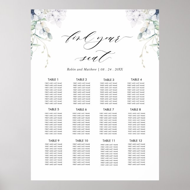 Elegant Bliss, Wedding Seating Chart Sign (Front)