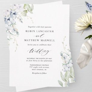 Elegant Bliss, White Floral and Greenery Wedding Invitation