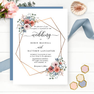 Elegant Blissful Floral Geometrical Wedding Invitation