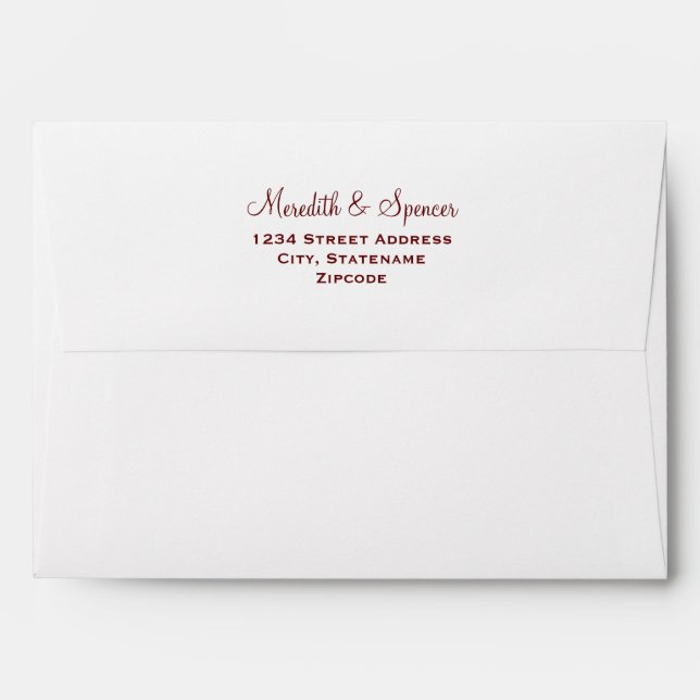 Elegant Blood Red and White Wedding 5x7 Envelope (Back (Top Flap))