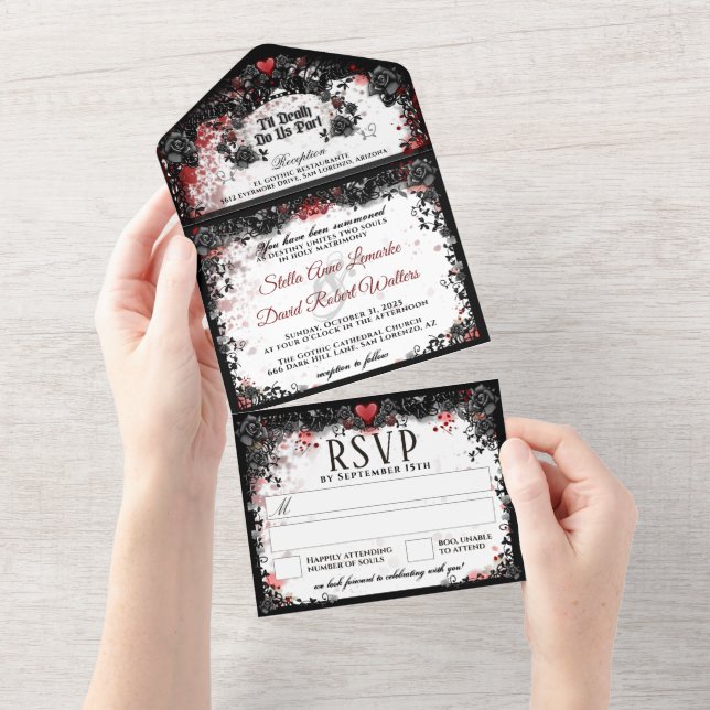 Elegant Blood Splatter Halloween Wedding All In On One Invitation (Tearaway)