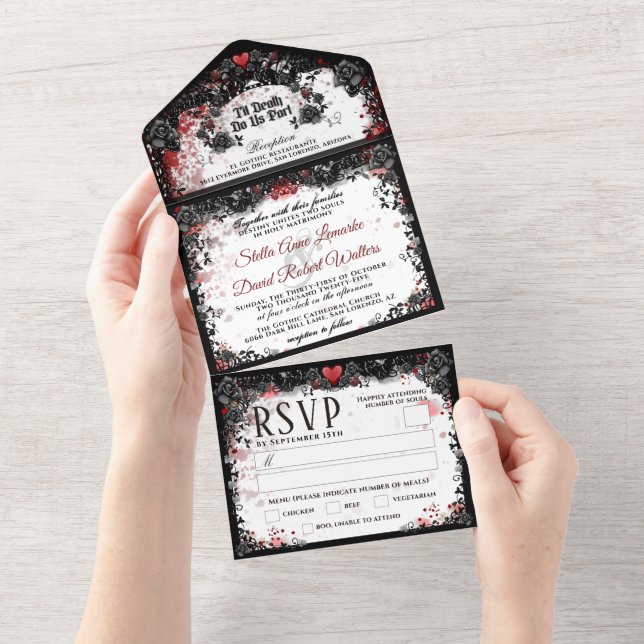 Elegant Blood Splatter "Together With" MENU All In One Invitation (Tearaway)