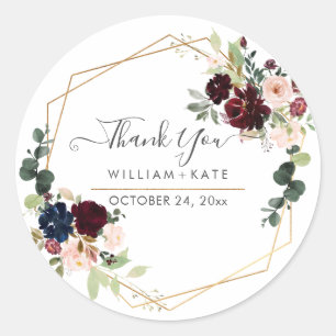 Elegant Bloom Blush Burgundy Eucalyptus Thank You Classic Round Sticker
