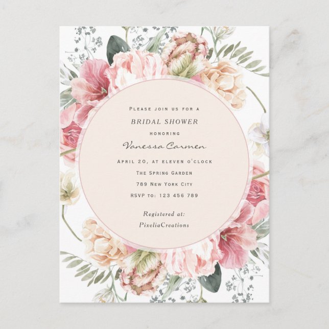Elegant bloom floral, chic garden trendy flowers   invitation postcard (Front)