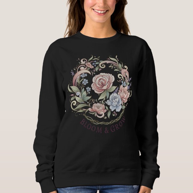 Elegant Bloom & Grow Floral Wreath  Sweatshirt (Front)