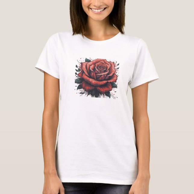 Elegant Bloom: Stylised Rose Sketch Tee (Front)