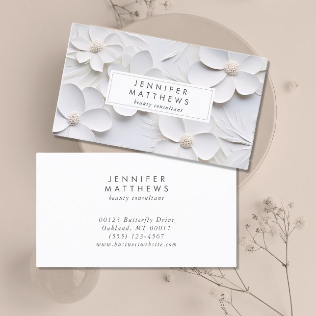 Elegant Bloom White Floral Minimal Business Card (Creator Uploaded)