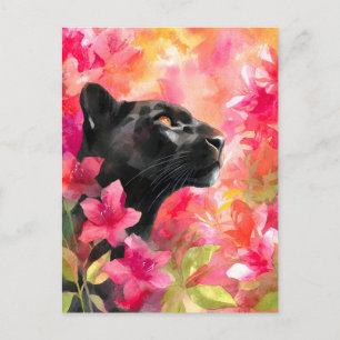 Elegant Blooming Floral Wild Black Panther Announcement Postcard