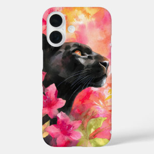 Elegant Blooming Floral Wild Black Panther iPhone 16 Case