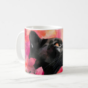 Elegant Blooming Floral Wild Black Panther Coffee Mug