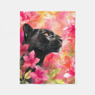 Elegant Blooming Floral Wild Black Panther Fleece Blanket