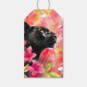 Elegant Blooming Floral Wild Black Panther Gift Tags