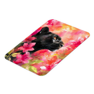 Elegant Blooming Floral Wild Black Panther Magnet