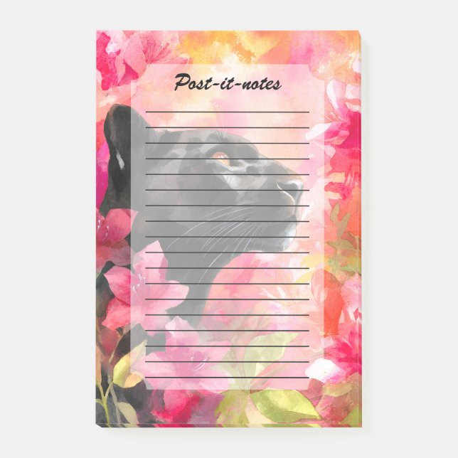 Elegant Blooming Floral Wild Black Panther Post-it Notes (Front)