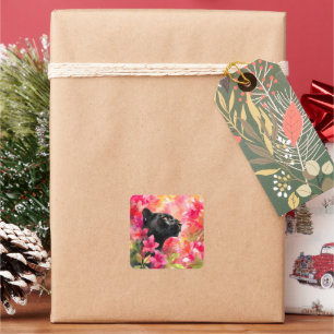 Elegant Blooming Floral Wild Black Panther Square Sticker
