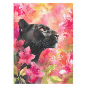 Elegant Blooming Floral Wild Black Panther Tablecloth