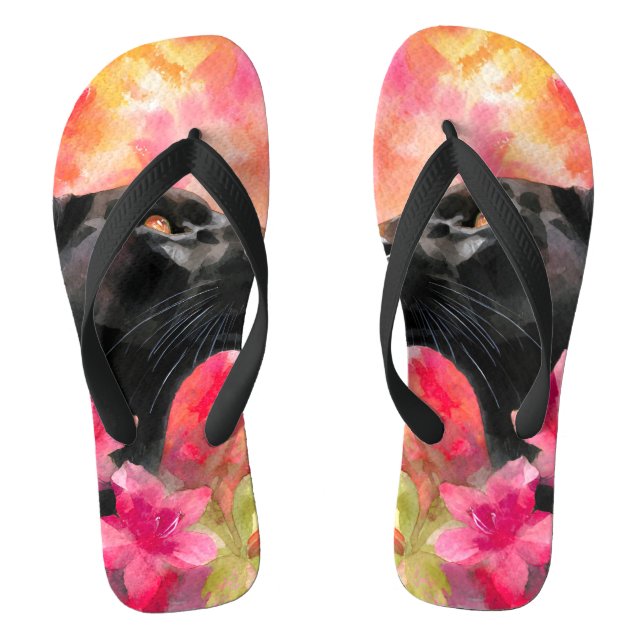 Elegant Blooming Floral Wild Black Panther Thongs (Footbed)