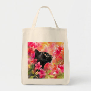 Elegant Blooming Floral Wild Black Panther Tote Bag