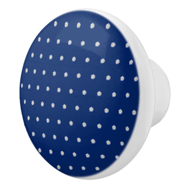Elegant Blooming Flower Pattern on Navy Blue Ceramic Knob (Right)
