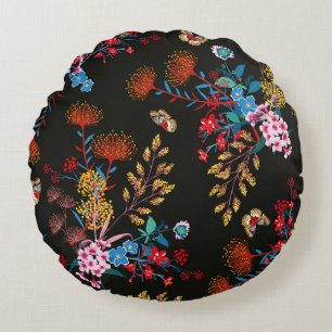 Elegant Blooming Garden floral and butterflies in Round Cushion