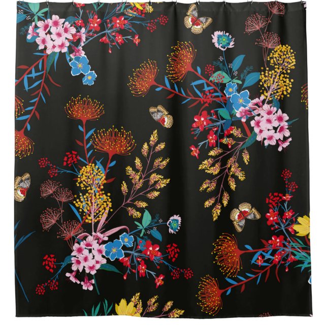 Elegant Blooming Garden floral and butterflies in  Shower Curtain (Front)