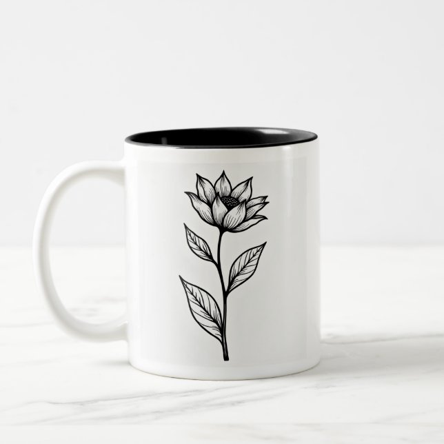 Elegant Blooming Line Art Mug – Minimalist Modern  (Left)