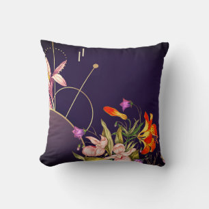 Elegant Blooming Orange Lilies & Wildflowers Cushion