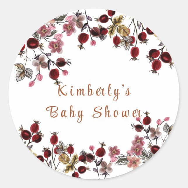 Elegant Blooming Wildflower Berry Baby Shower  Classic Round Sticker (Front)