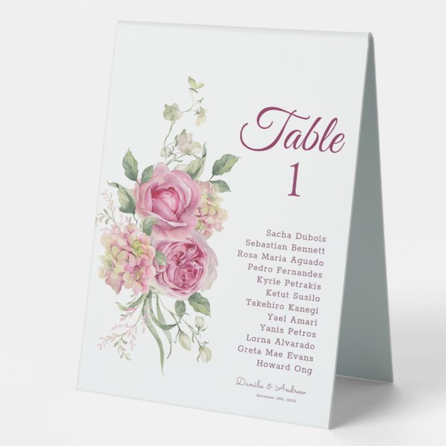 Elegant Blooms Personalised Wedding Table Number (Front)