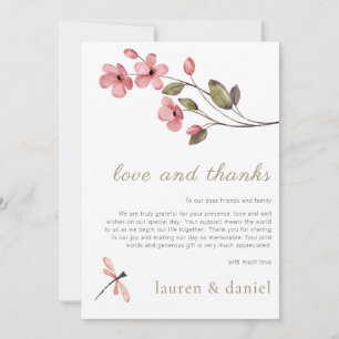 Elegant Blossom Dragonfly Wedding Thank You Card