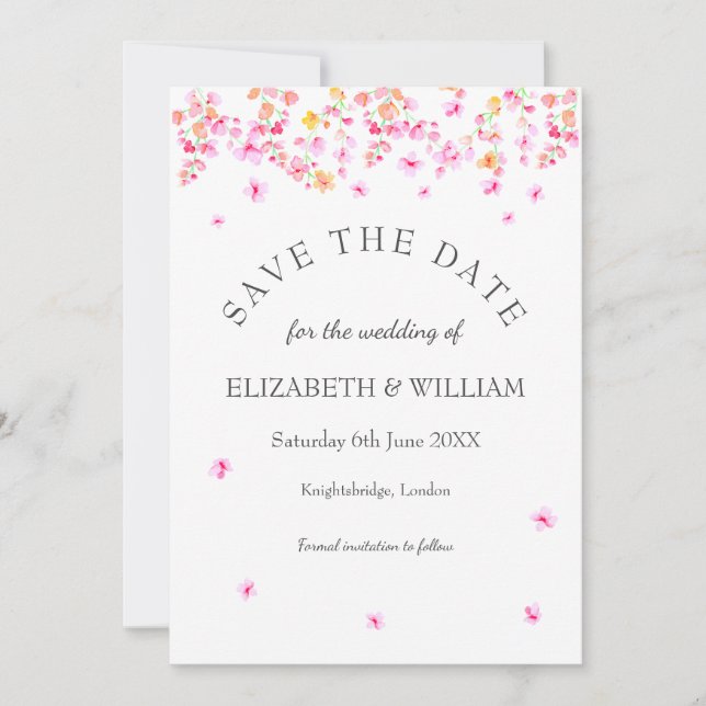 Elegant Blossom Floral Wedding Save the Date Card (Front)