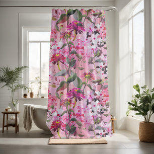 Elegant blossom pink floral decorative shower curtain