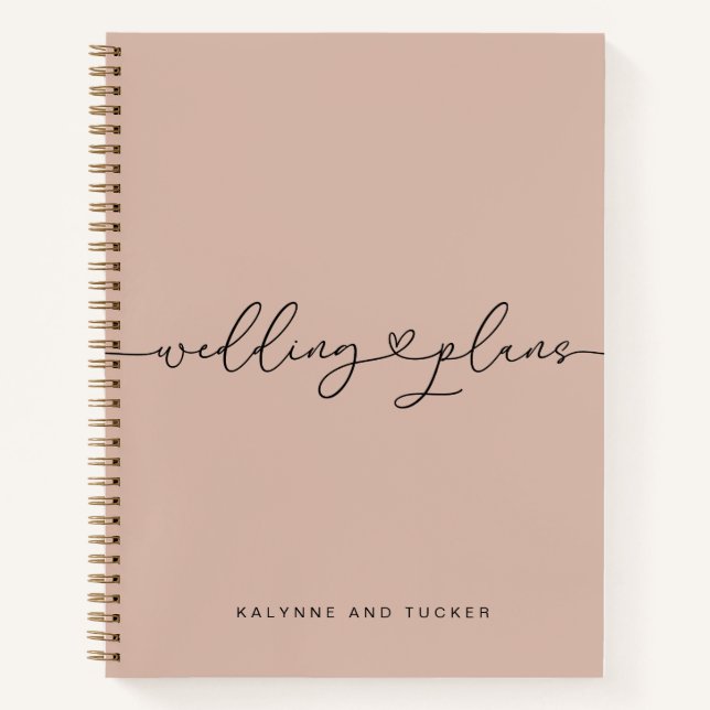 Elegant Blossom Pink Wedding Plans Heart Notebook (Front)