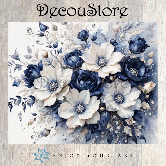 Elegant Blossoms in Blue & White Decoupage Tissue Paper (Creator Uploaded)