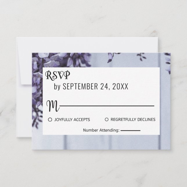 Elegant blossoms purple roses wood floral Wedding  RSVP Card (Front)