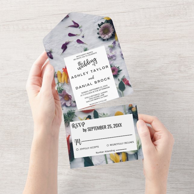 Elegant blossoms roses floral all in one invitation (Tearaway)