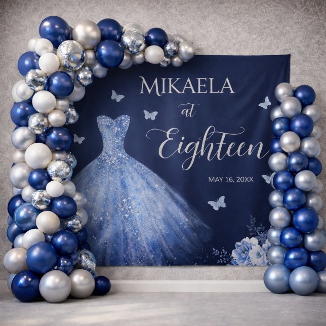 Elegant Blue 18th Birthday Backdrop Tapestry (Creator Uploaded)